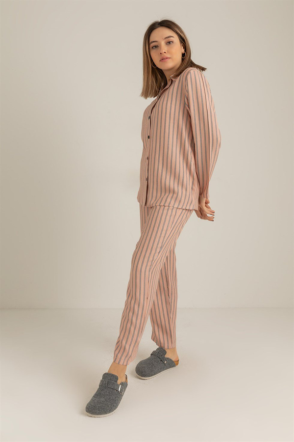 Dik Şeritli Pijama Takımı - PUDRA