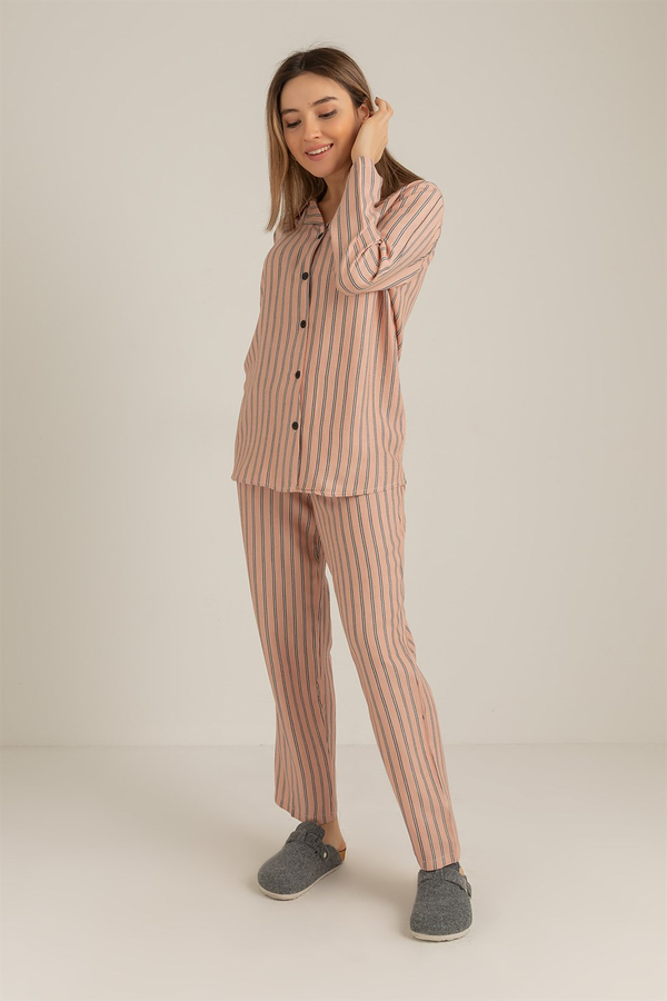 Dik Şeritli Pijama Takımı - PUDRA