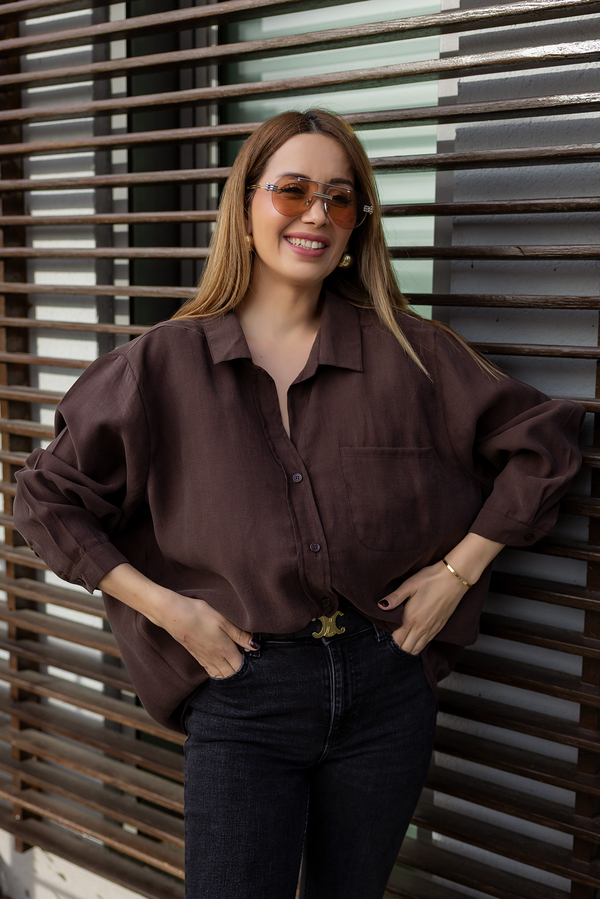 Dokulu Salaş Gömlek - KAHVERENGİ