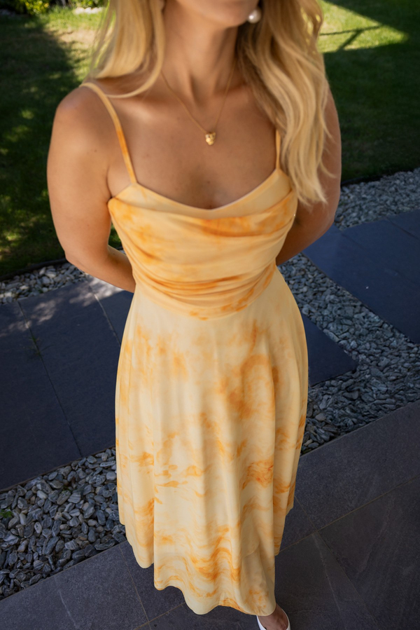 Drape Detaylı Şifon Elbise - SARI