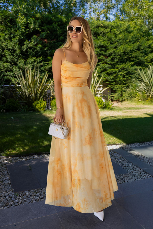 Drape Detaylı Şifon Elbise - SARI
