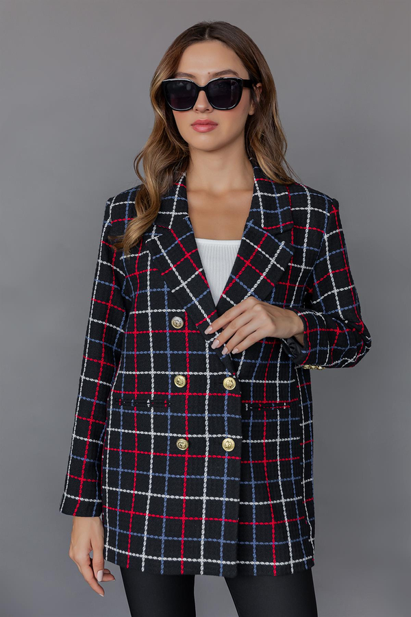 Ekose Blazer Ceket - SİYAH