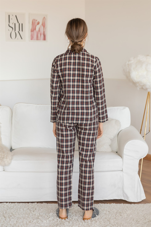 Ekose Pijama Takım - KAHVERENGİ
