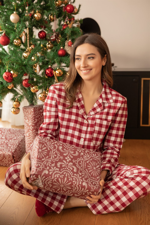 Ekoseli Pijama Takımı - KIRMIZI