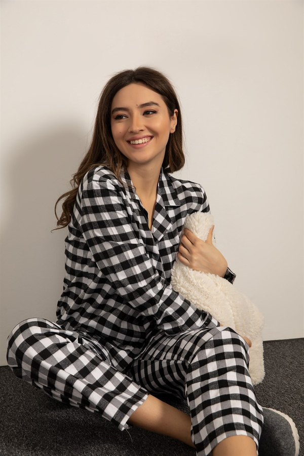 Ekoseli Pijama Takımı - SİYAH