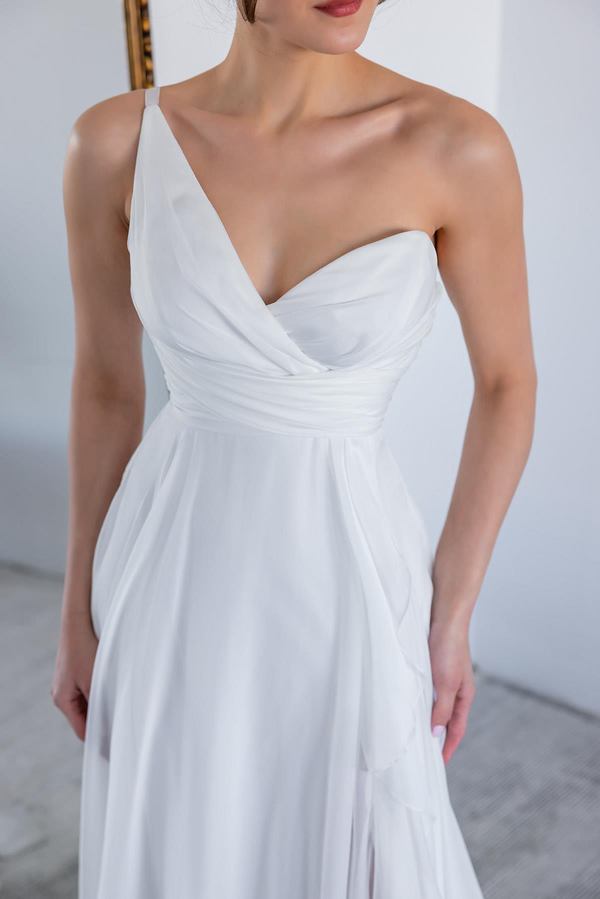 Ruffled Hem Chiffon Gown - WHITE
