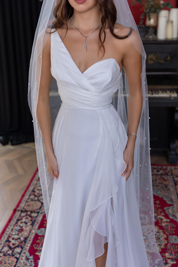 Ruffled Hem Chiffon Gown - WHITE