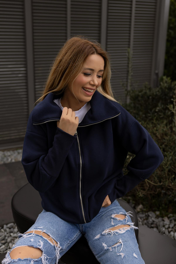 Fermuarlı Sweatshirt - LACİVERT