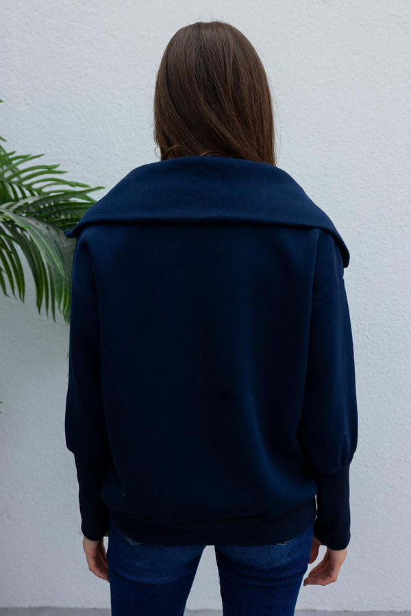 Fermuarlı Sweatshirt - LACİVERT