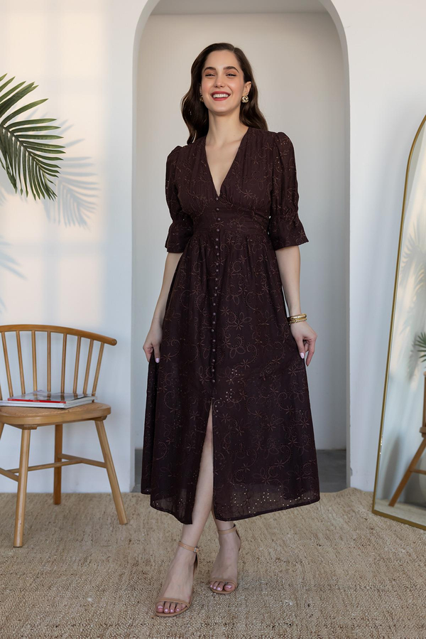 Fisto Maxi Elbise - KAHVERENGİ
