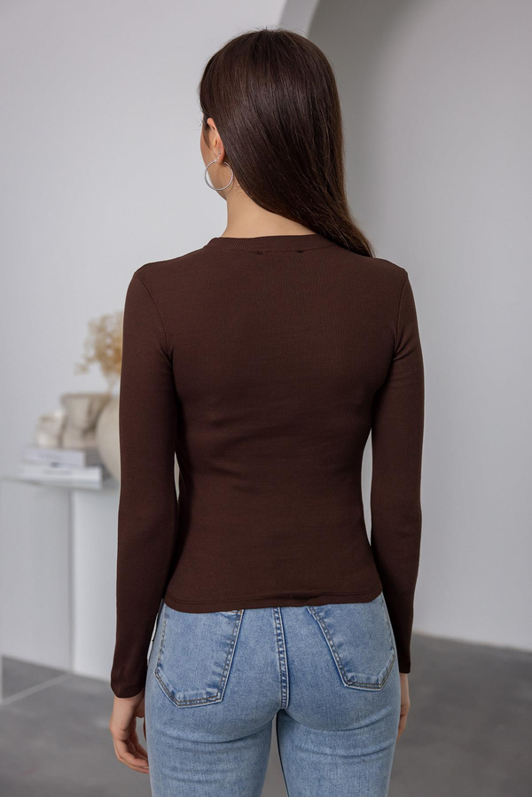 Fitilli Basic Bluz - KAHVERENGİ