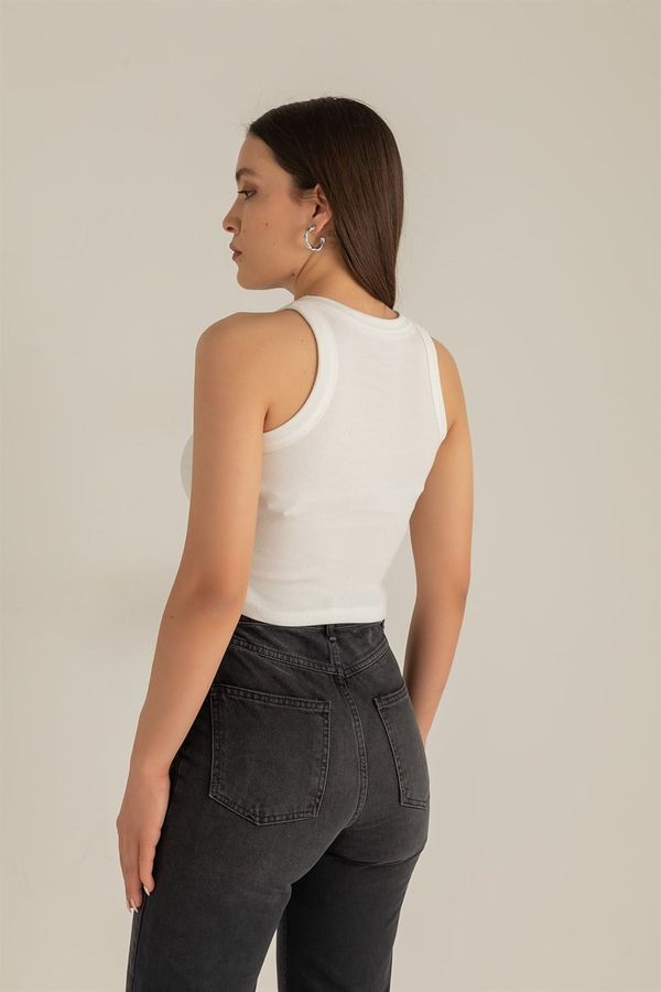 Fitilli Crop Atlet - BEYAZ