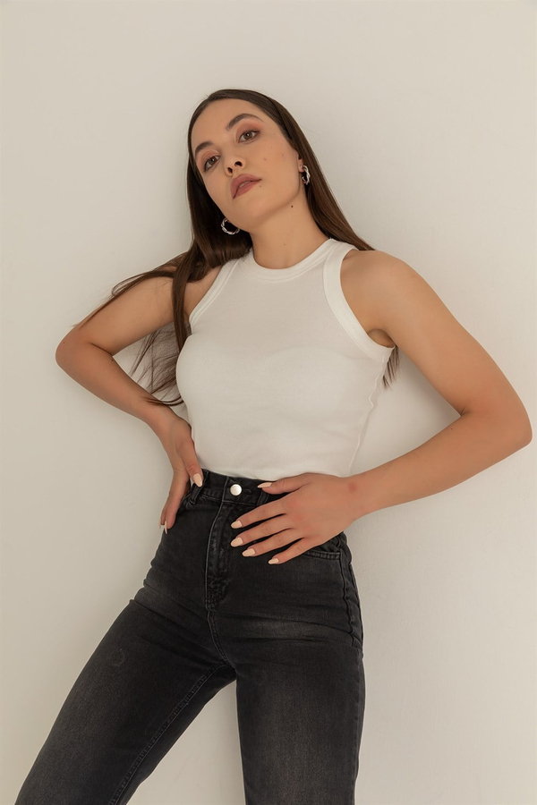 Fitilli Crop Atlet - BEYAZ