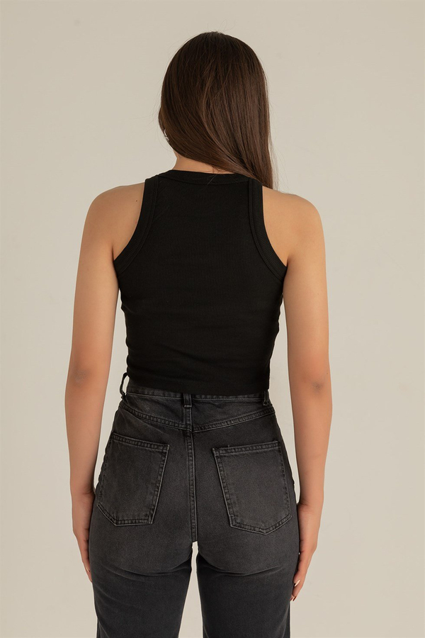Fitilli Crop Atlet - SİYAH