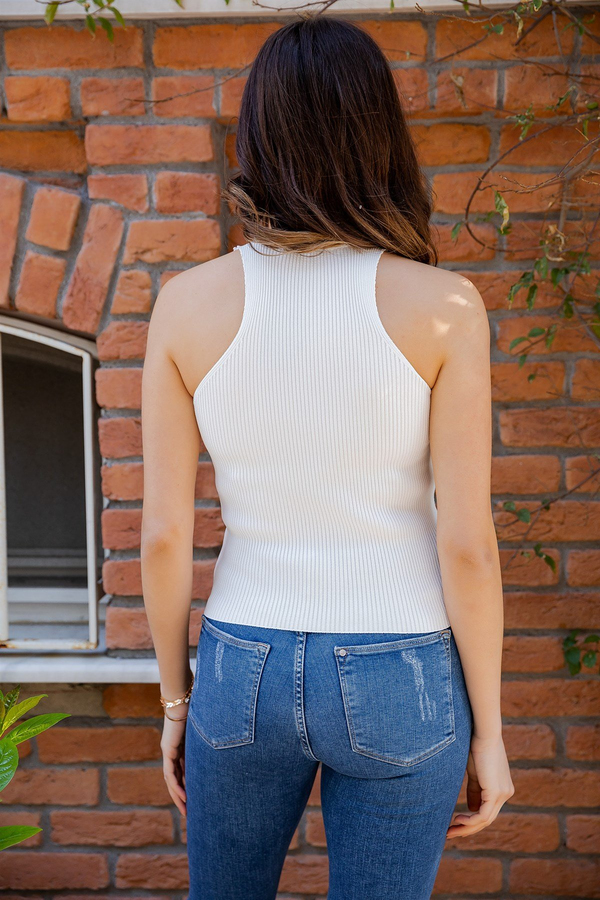 Fitilli Halter Yaka Atlet - BEYAZ