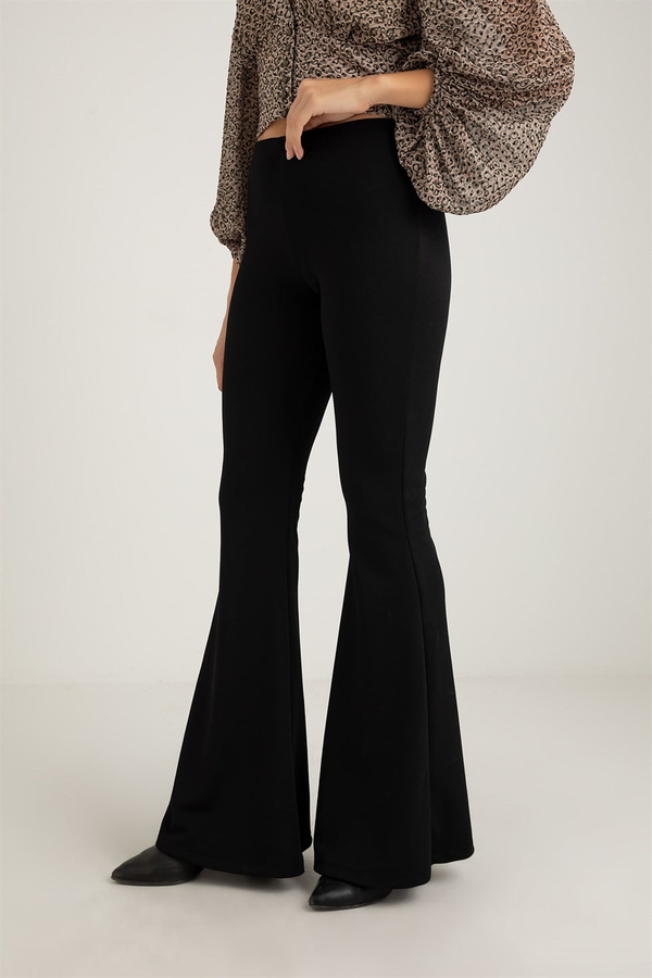 Flare Paça Kumaş Pantolon - SİYAH