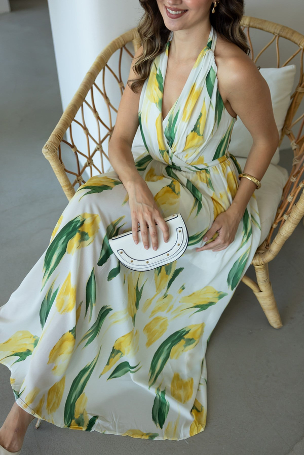 Floral Desenli Maxi Elbise - SARI