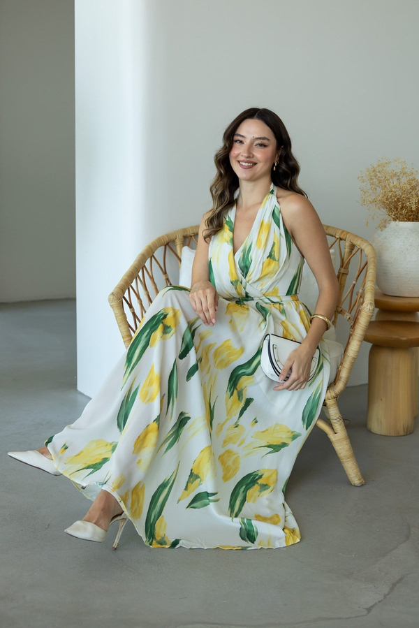 Floral Desenli Maxi Elbise - SARI