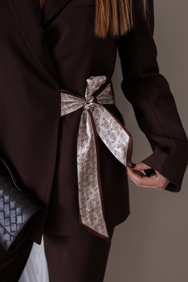 Fular Aksesuarlı Blazer Ceket Takım - KAHVERENGİ