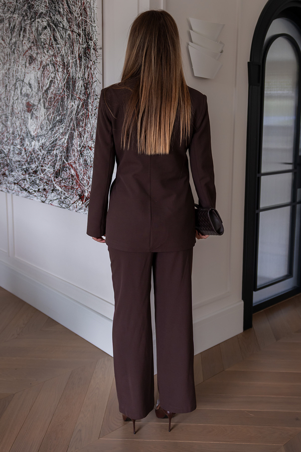 Fular Aksesuarlı Blazer Ceket Takım - KAHVERENGİ
