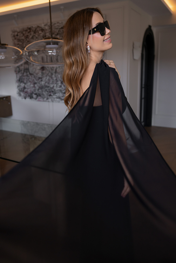 Fularlı Şifon Abiye - SİYAH