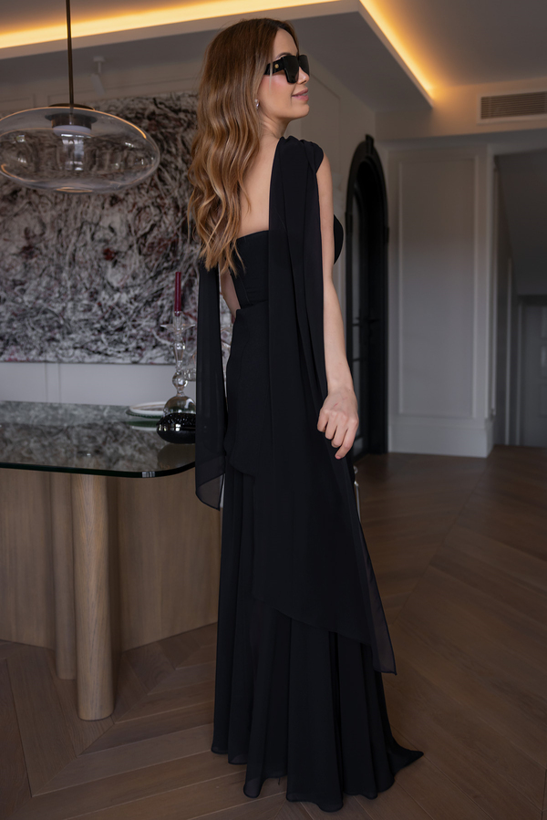 Fularlı Şifon Abiye - SİYAH