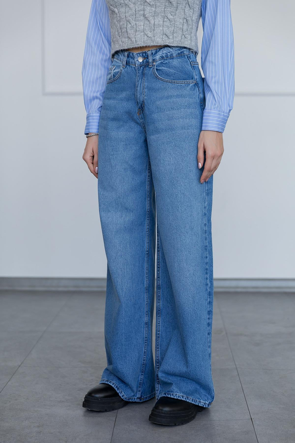 Geniş Paça Jean Pantolon - MAVİ
