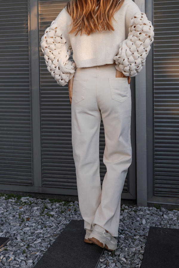 Geniş Paçalı Denim Pantolon - KREM