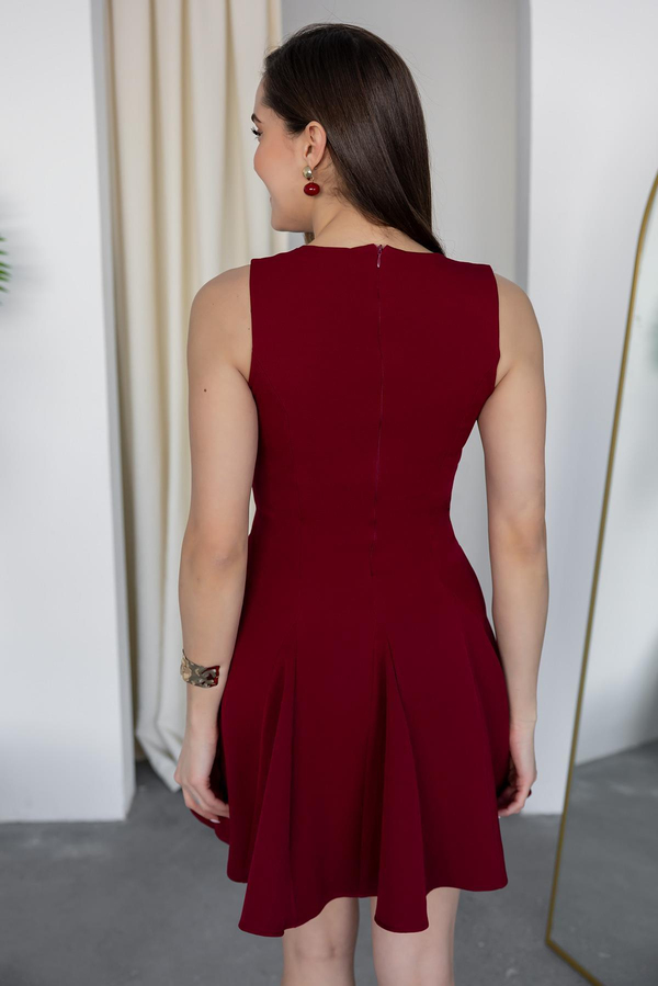 Göğüs Bağlamalı Kloş Elbise - BORDO
