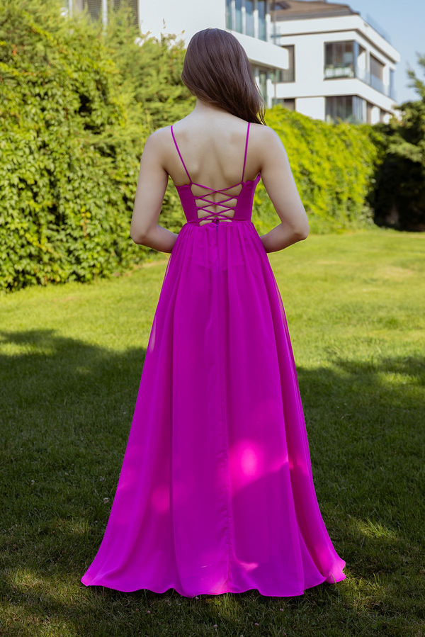 Göğüs Balenli Şifon Abiye - FUŞYA