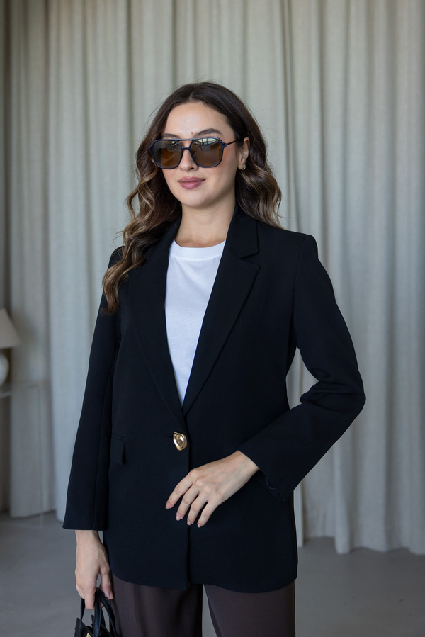 Gold Aksesuar Detaylı Blazer Ceket - SİYAH