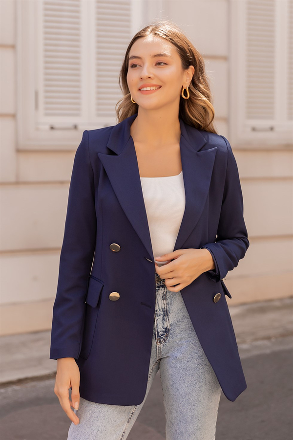 Gold Düğme Blazer Ceket - LACİVERT