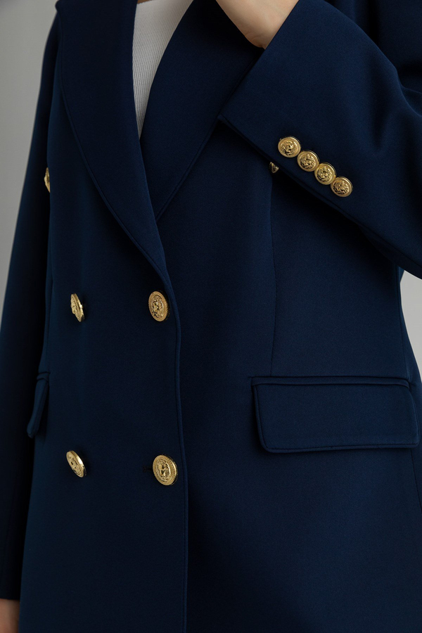 Gold Düğmeli Blazer Takım - LACİVERT