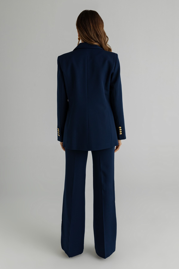 Gold Düğmeli Blazer Takım - LACİVERT