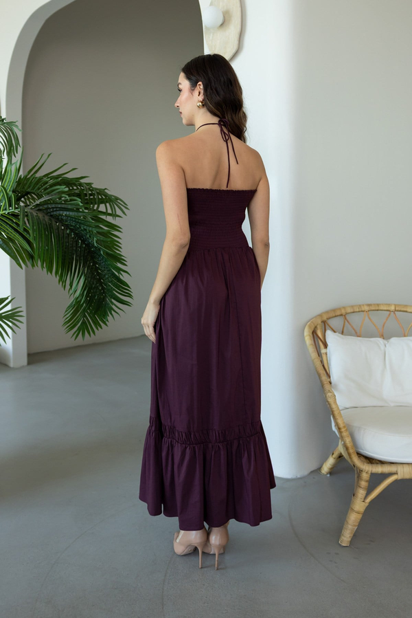 Gül Detaylı Maxi Elbise - BORDO