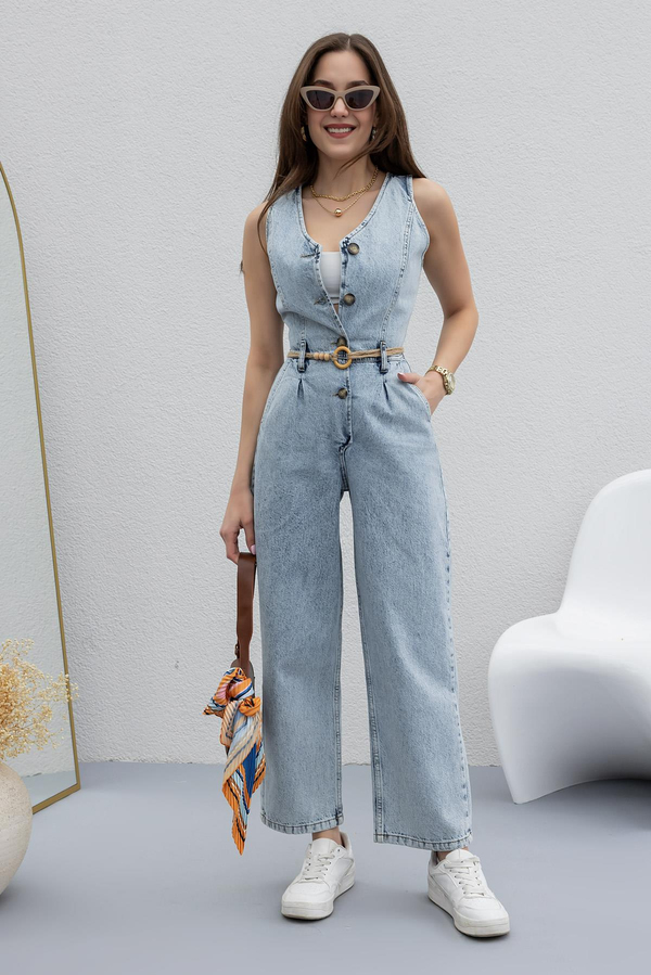 Rope Belted Overall Jumpsuit - LIGHT BLUE