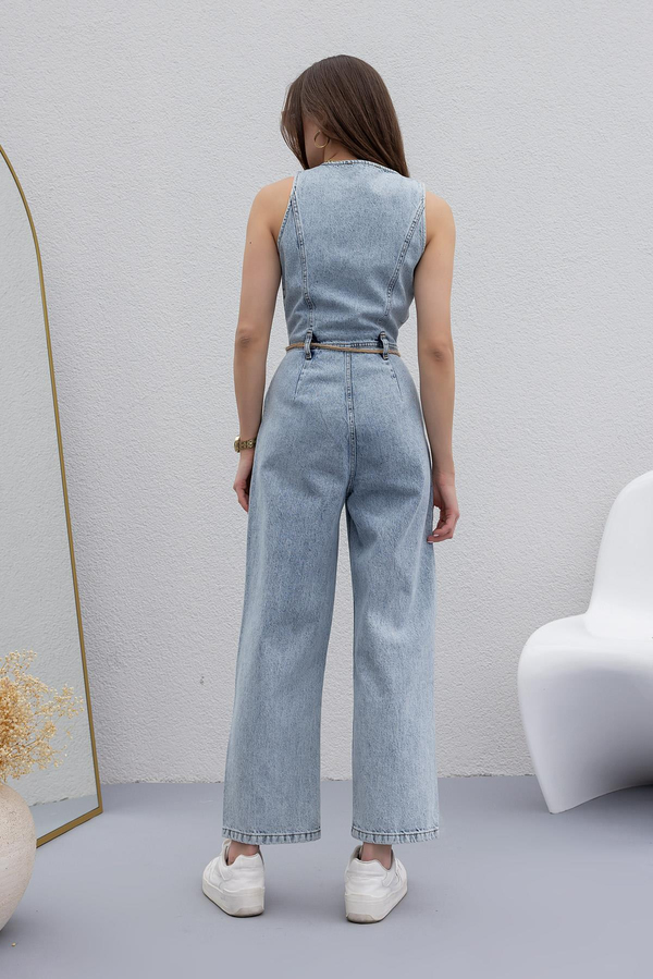 Rope Belted Overall Jumpsuit - LIGHT BLUE
