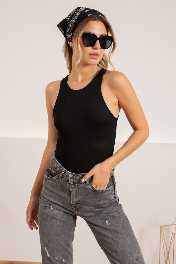 Halter Yaka Astarlı Bodysuıt - SİYAH