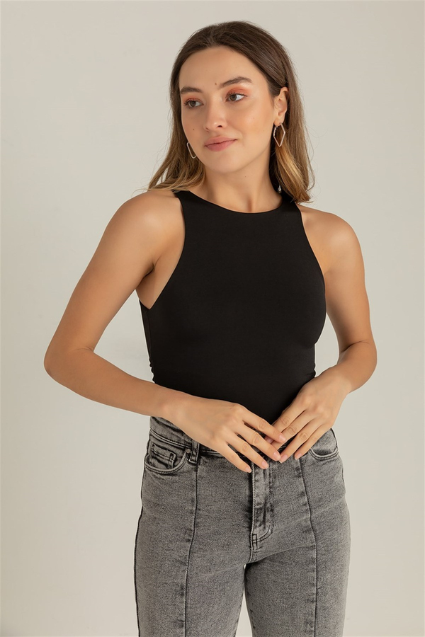 Halter Yaka Bodysuit - SİYAH