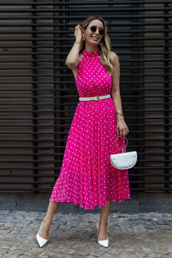 Halter Yaka Elbise - PEMBE