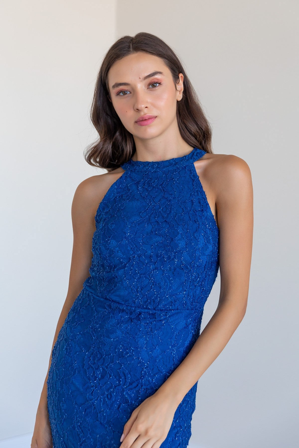 Halter Yaka Simli Abiye - LACİVERT