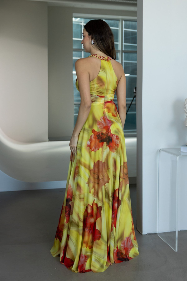 Halter Yaka Tül Abiye - SARI