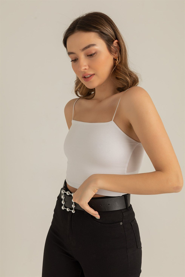 İnce Askılı Crop Atlet - BEYAZ