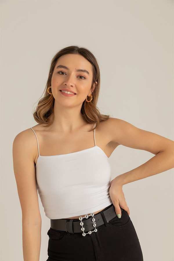 İnce Askılı Crop Atlet - BEYAZ