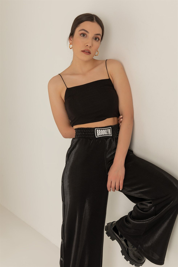 İnce Askılı Crop Atlet - SİYAH