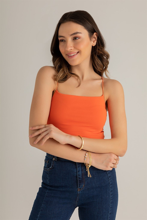 İnce Askılı Crop Atlet - TURUNCU