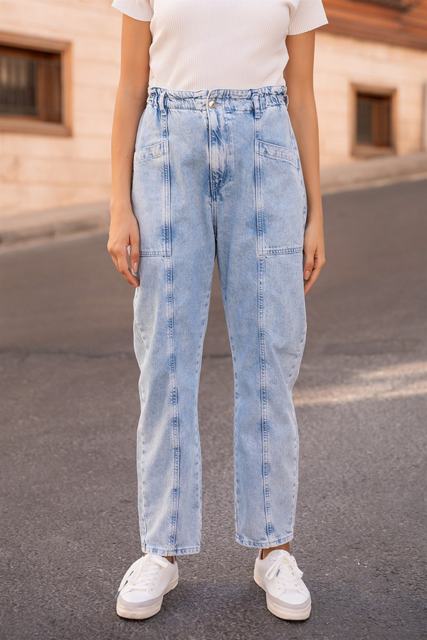 İri Cepli Kot Pantolon - BUZ MAVİ