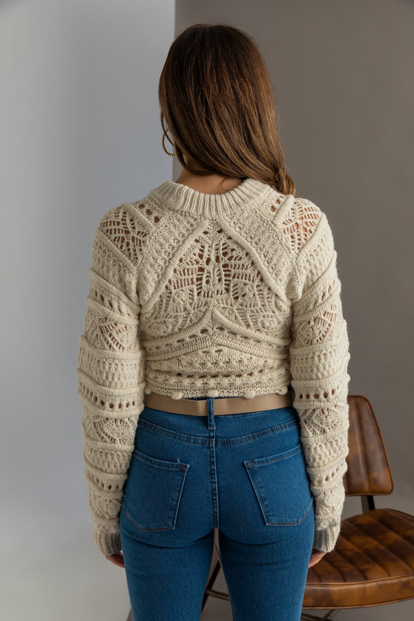 Kabartma Desen Crop Kazak - TAŞ
