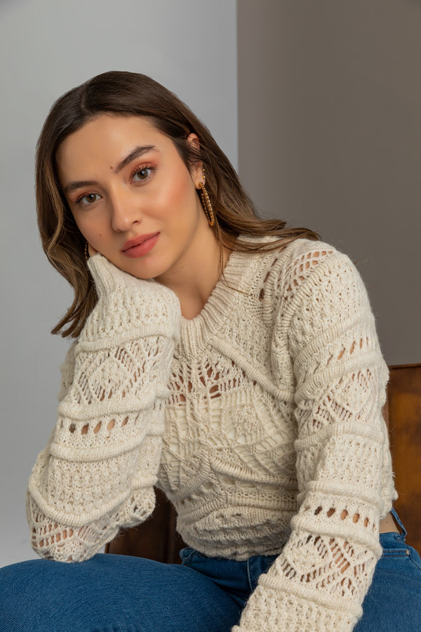 Kabartma Desen Crop Kazak - TAŞ