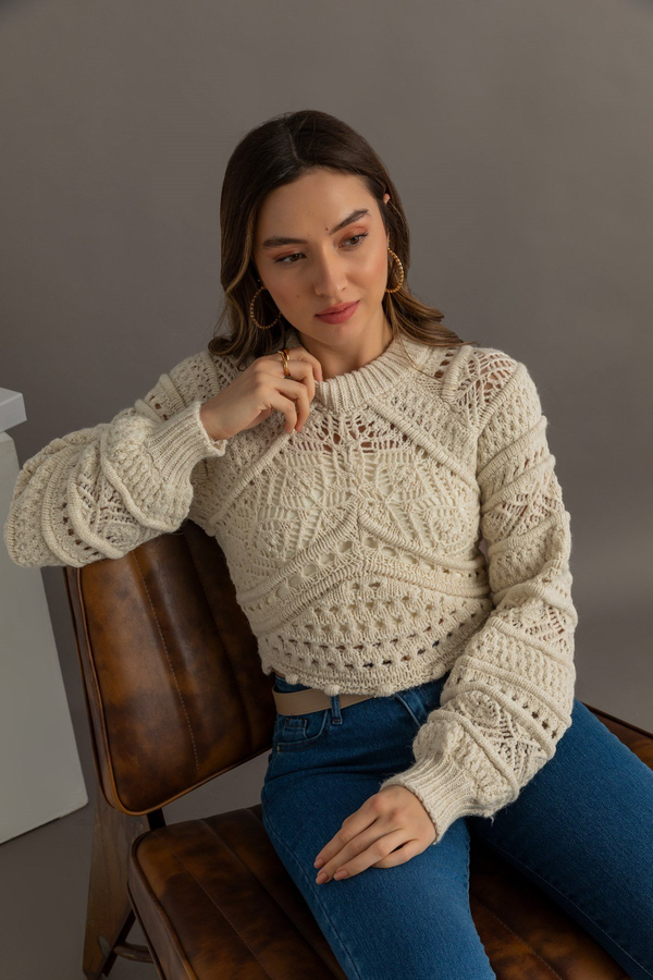 Kabartma Desen Crop Kazak - TAŞ